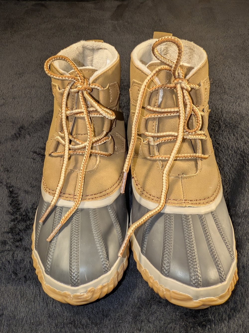NWT JBU Women's Tan and Dark Gray Waterproof Winter Duck Boots
